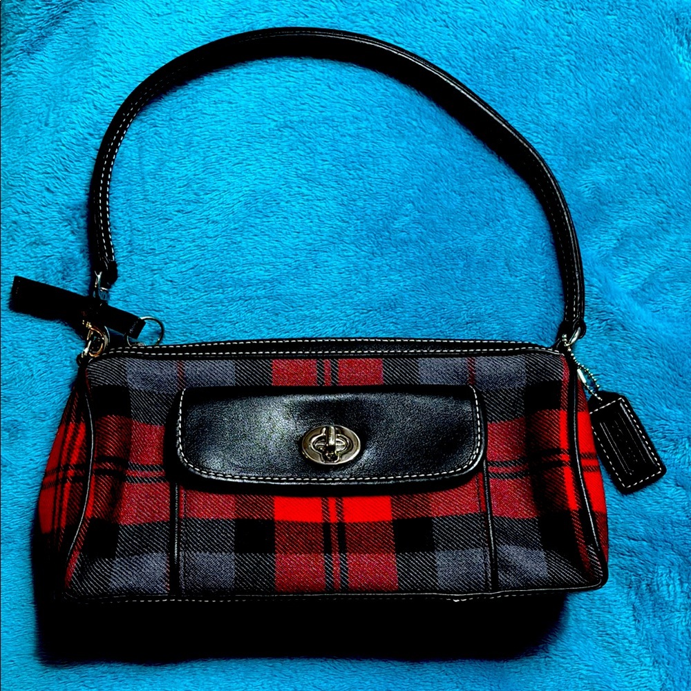 Coach Y2K Red Wool & Leather Tartan Plaid Demi Shoulder Bag Style 8824 Aug 2001 - Picture 3 of 12
